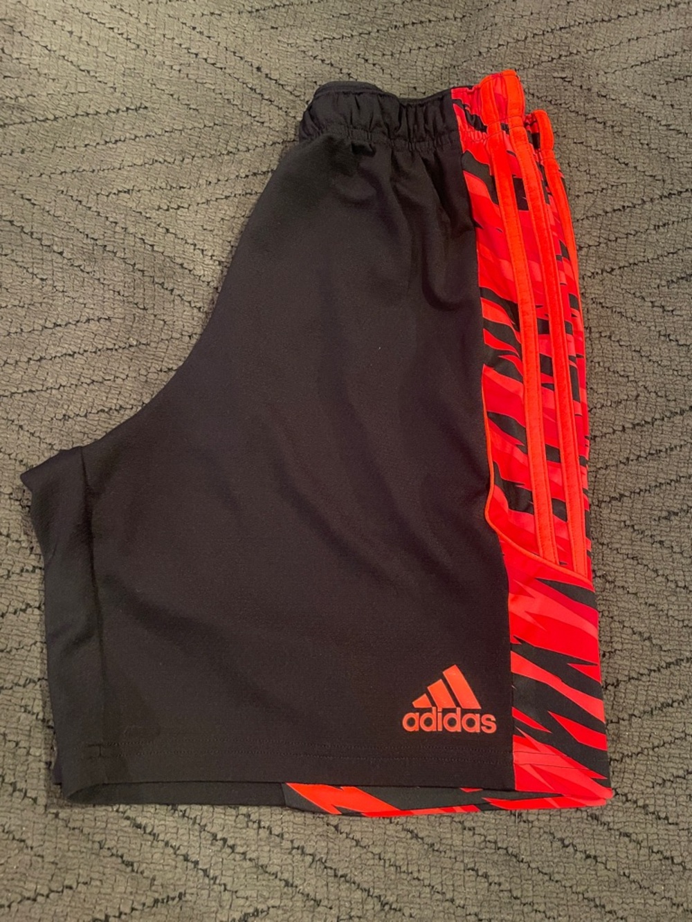 adidas Men’s Black Shorts with Red and Orange Accent Stripes